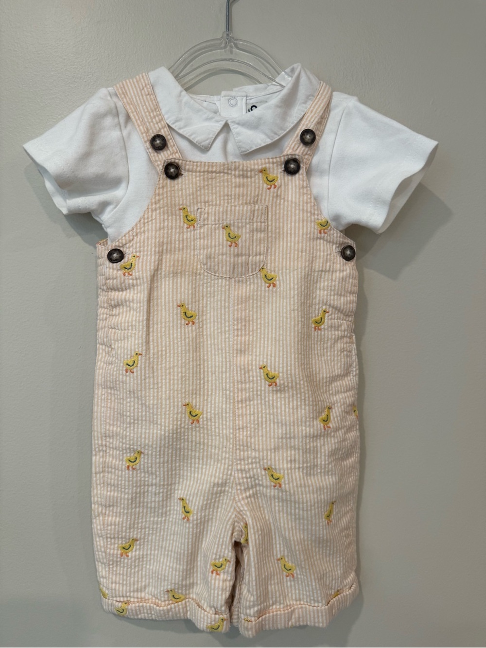 JoJo Maman Bebe 2-Piece Chick Embroidered overalls & Bodysuit Set